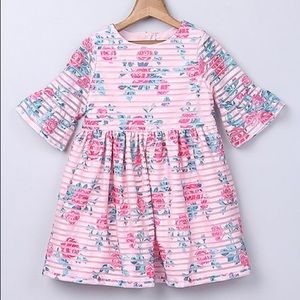 Pink Stripe Rose A-Line Dress